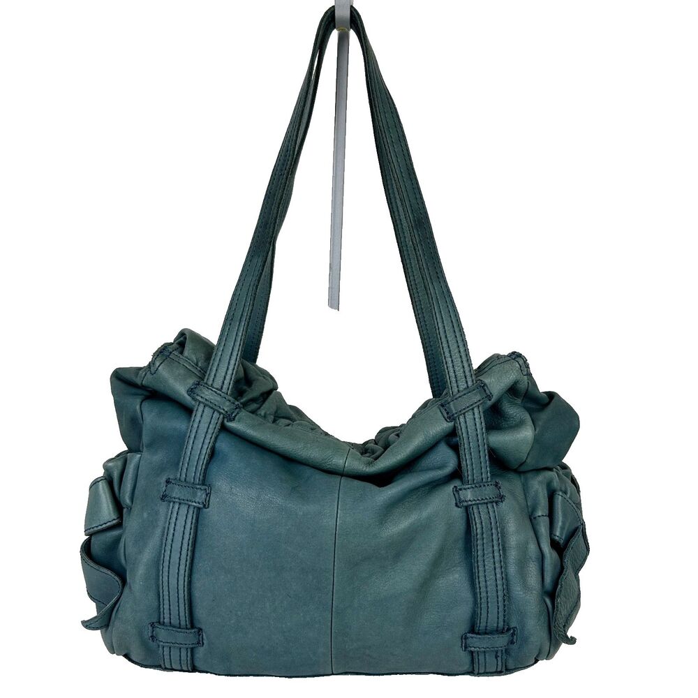 Miss Albright Anthropologie Slouchy Adjustable Shoulder Bag Teal Blue Leather